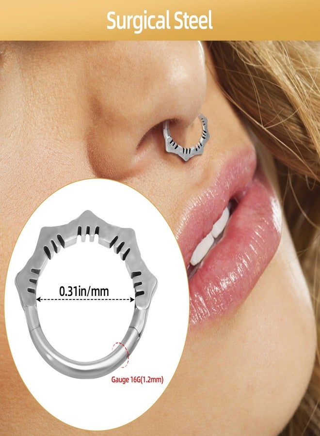 SMLBJUTE 16G Flower Clicker Nose Ring 316L Surgical Steel Hypoallergenic Septum Ring Hoop for Piercing Septum Ear Cartilage (1 Pcs Silvery) - Image 2